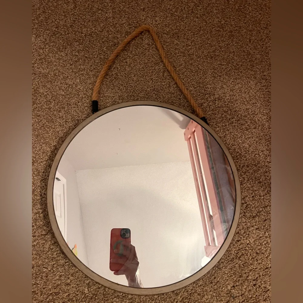 Round Tan Wall Mirror